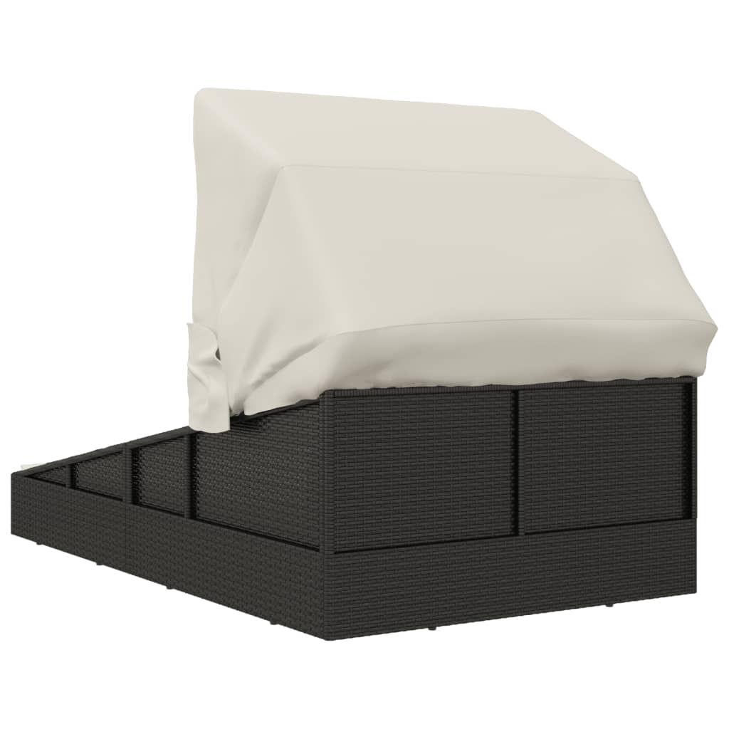 Sun Lounger with Canopy, Black, 200x114x128cm, Polyrattan