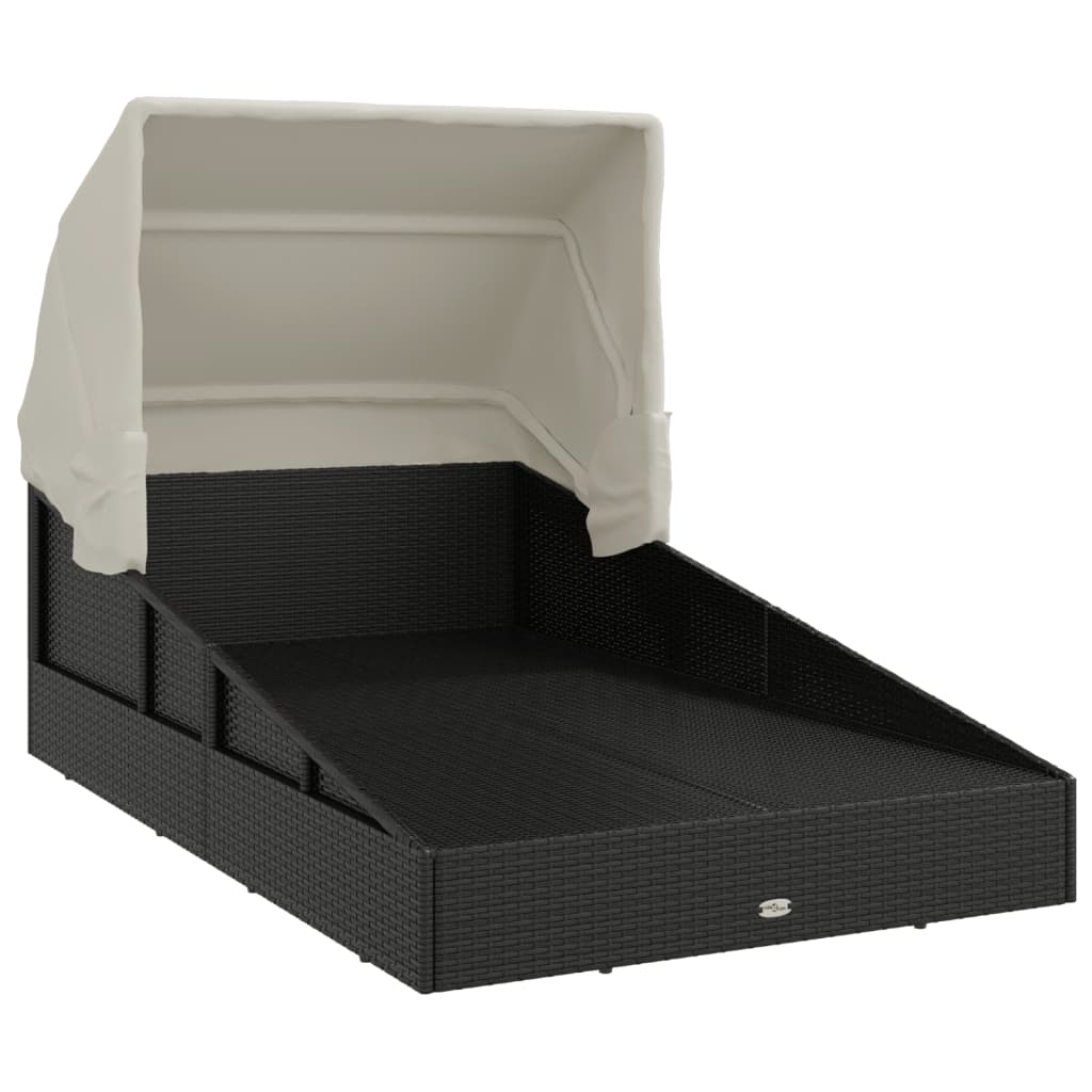 Sun Lounger with Canopy, Black, 200x114x128cm, Polyrattan