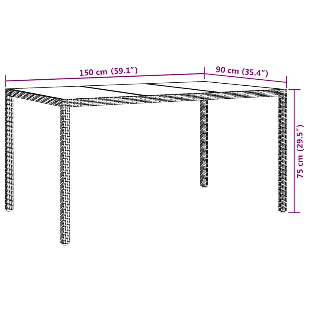 Sodo stalas Pilka 150 x 90 x 75 cm poliratanas