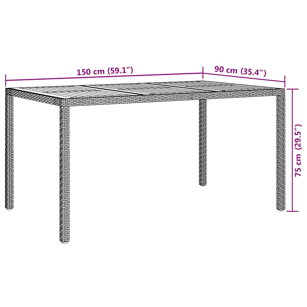 Sodo valgymo stalas Pilka 150 x 90 x 75 cm Poli ratanas