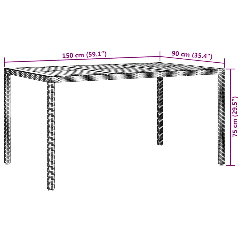 Sodo valgymo stalas Pilka 150 x 90 x 75 cm Poli ratanas