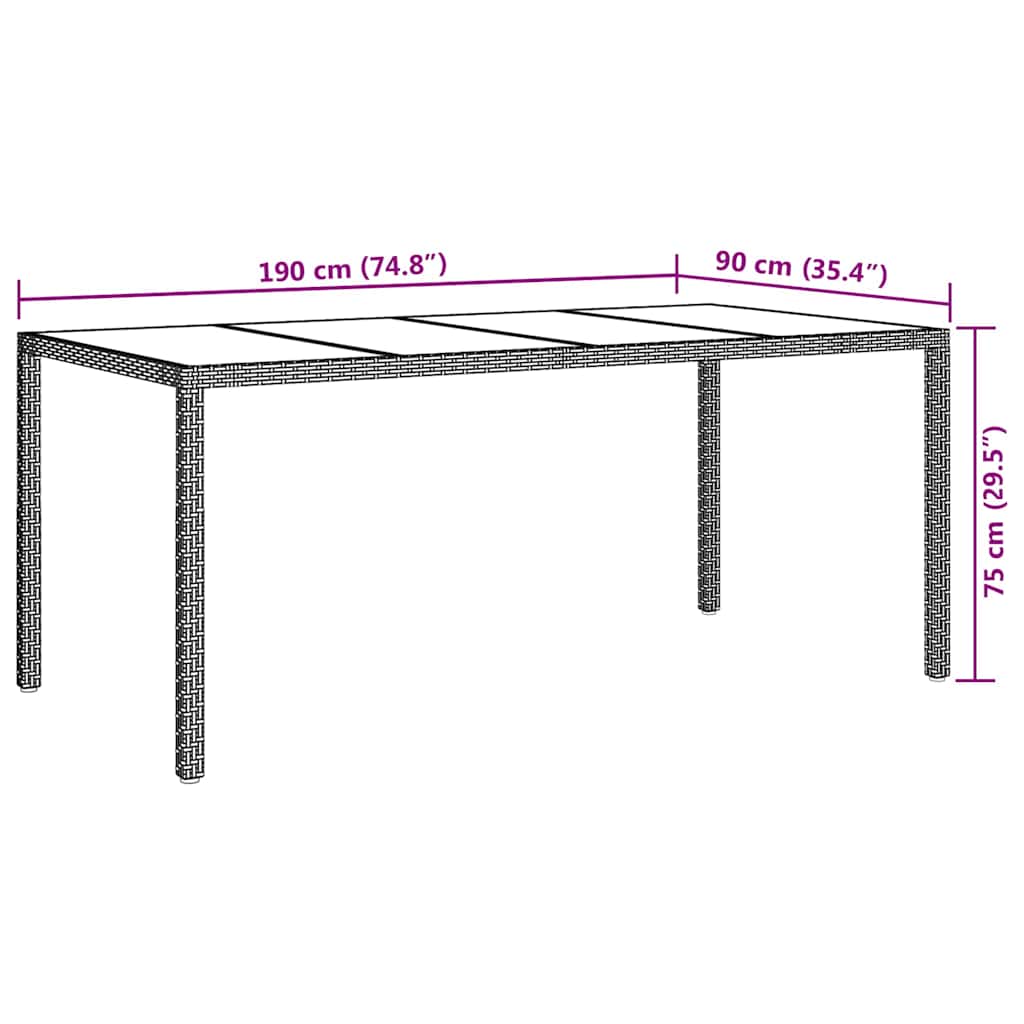 Dārza galds Melns 190 x 90 x 75 cm polirotangs