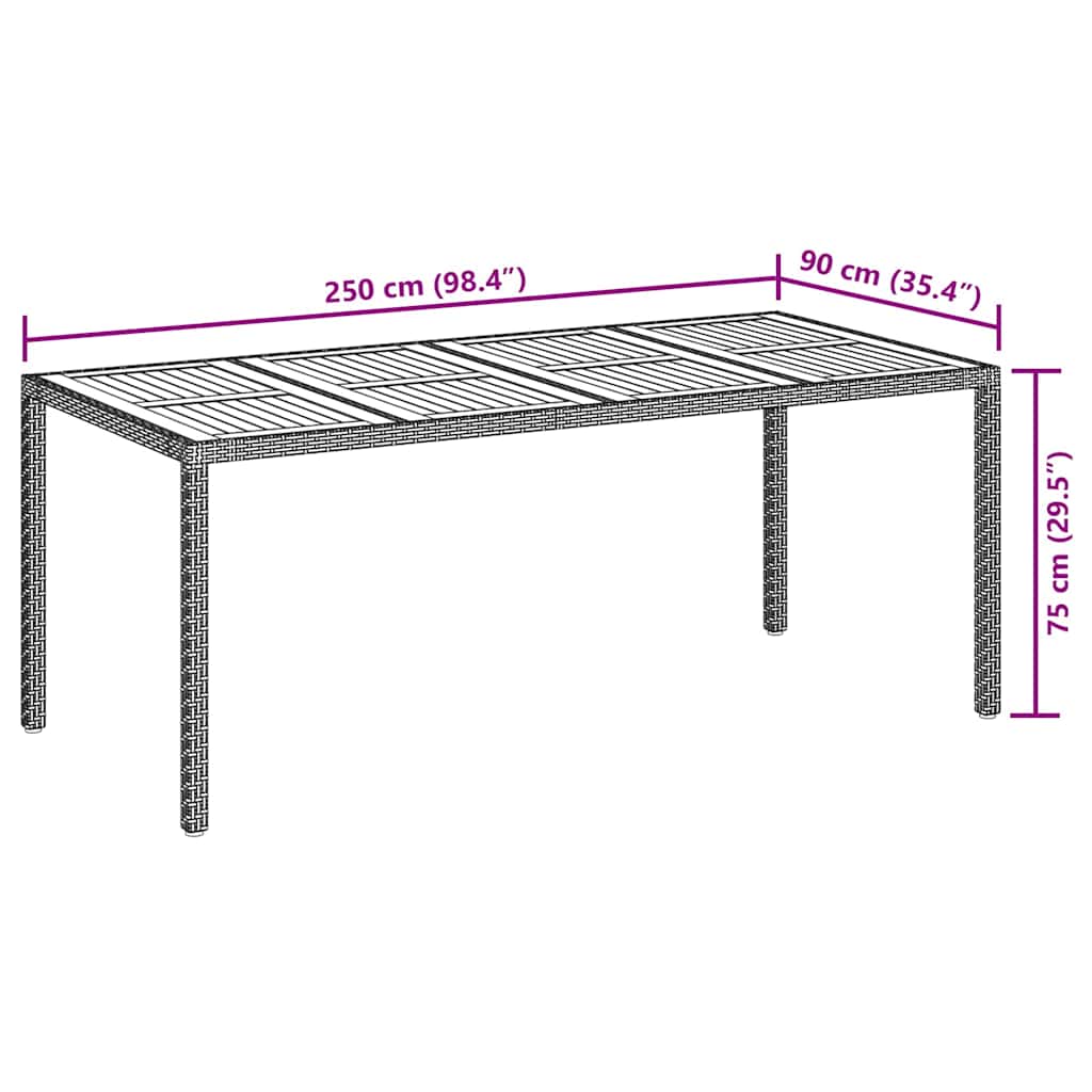 Sodo stalas Juoda 190 x 90 x 75 cm poliratanas