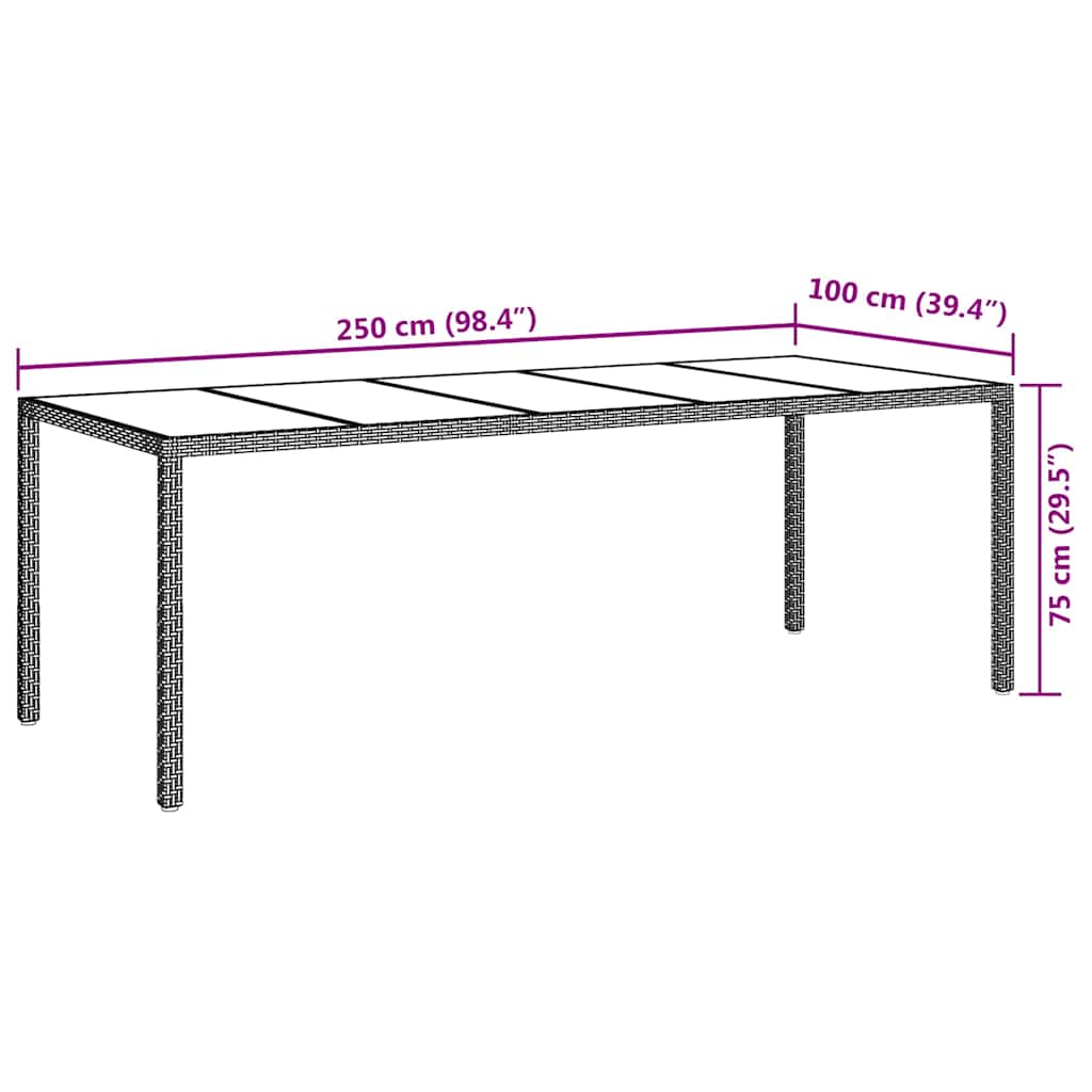 Sodo valgymo stalas Ruda 250 x 100 x 75 cm Poli ratanas