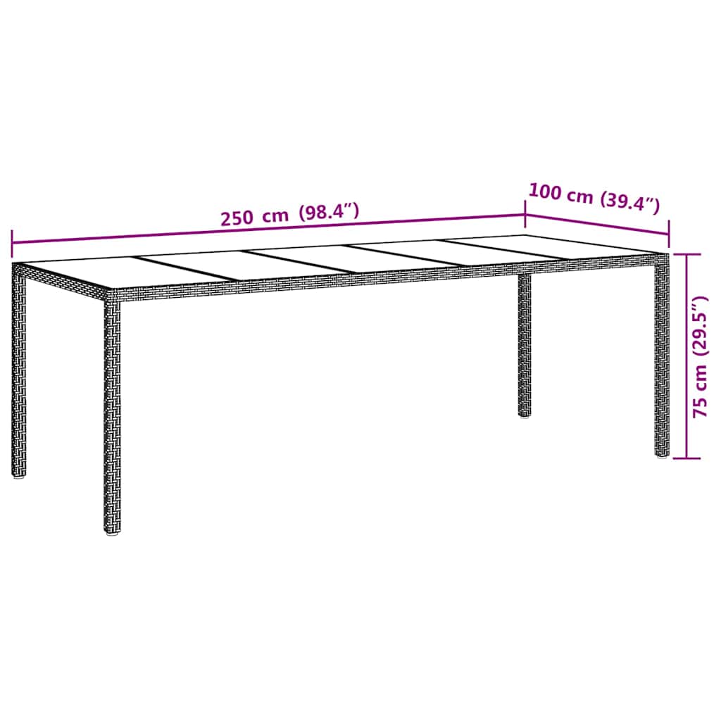 Grin black garden dining table 250 x 100 x 75 cm