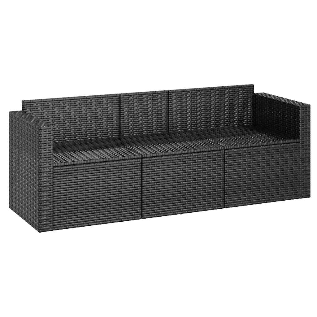 Trivietė sodo sofa su pagalvėlėmis, juodos spalvos, poliratanas