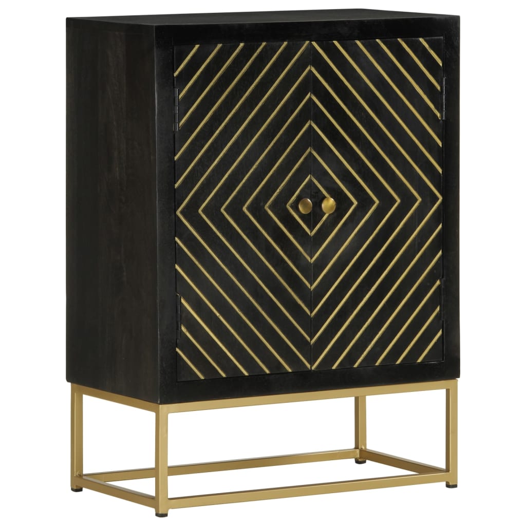 Side cabinet with 2 doors, black/gold, 55x30x75cm, mango