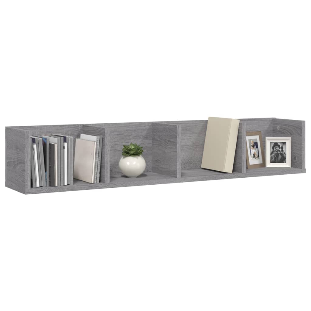 Wall-mounted CD shelf, grey oak, 100x18x18cm, wood