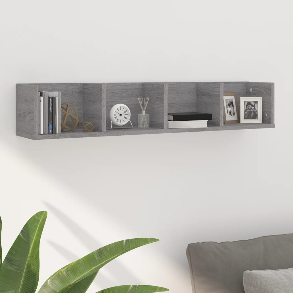 Wall-mounted CD shelf, grey oak, 100x18x18cm, wood