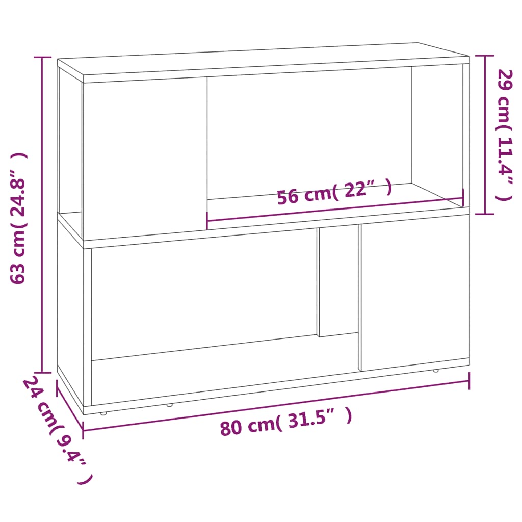 Bookcase/Room Divider, Grey Oak, 80x24x63cm
