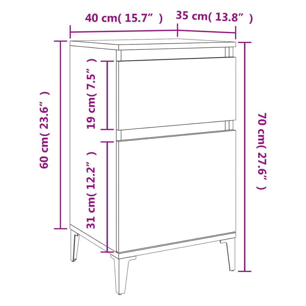 Nightstands, 2 pcs., grey oak, 40x35x70cm