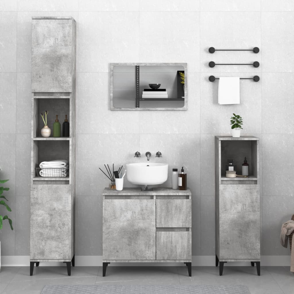 Bathroom cabinet, concrete grey, 30x30x190cm, wood