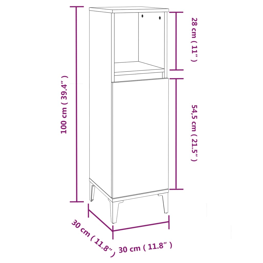 Bathroom cabinet, white, 30x30x100cm, engineered wood