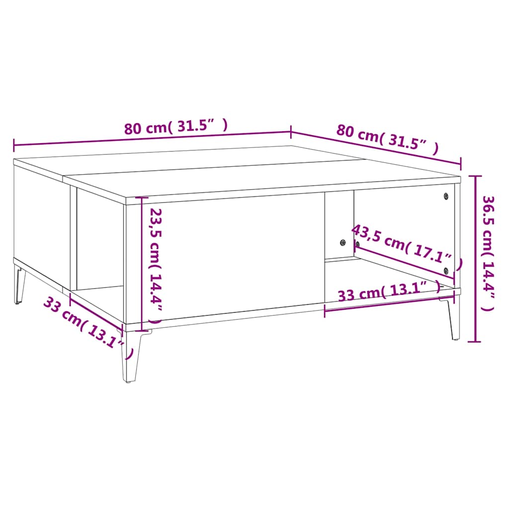 Coffee table, white, 80x80x36.5cm, engineered wood