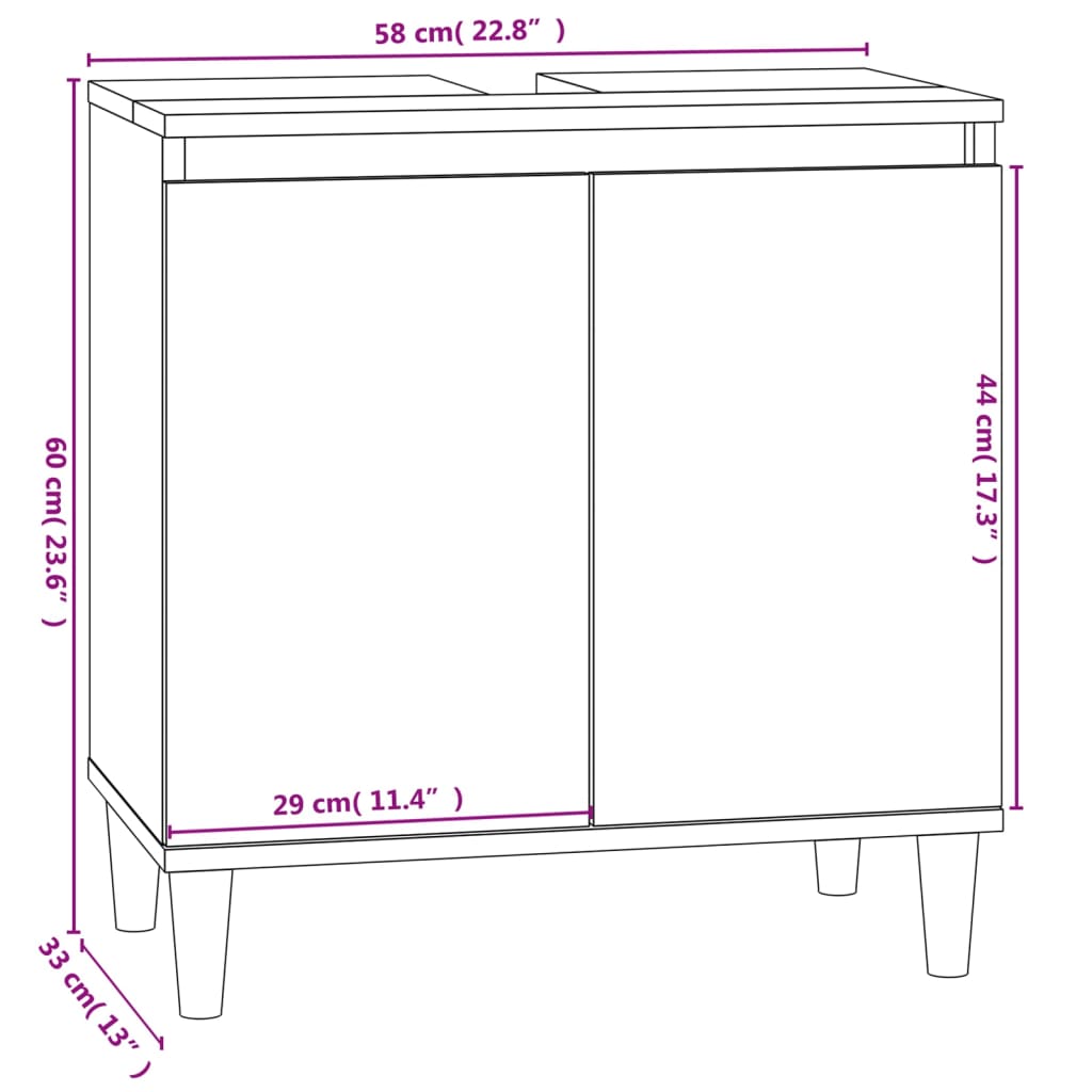 Vanity cabinet, smoky oak, 58x33x60cm, wood