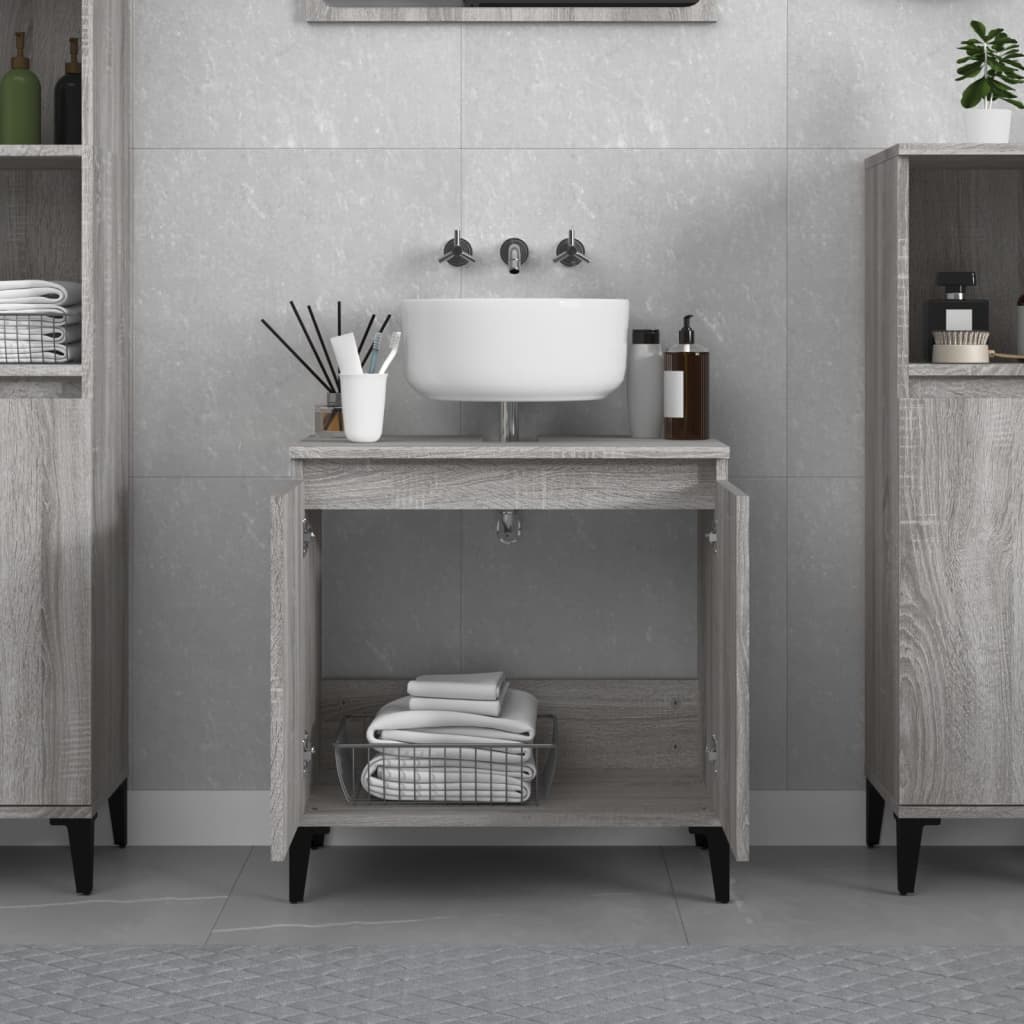 Washbasin cabinet, grey oak, 58x33x60cm, engineered wood