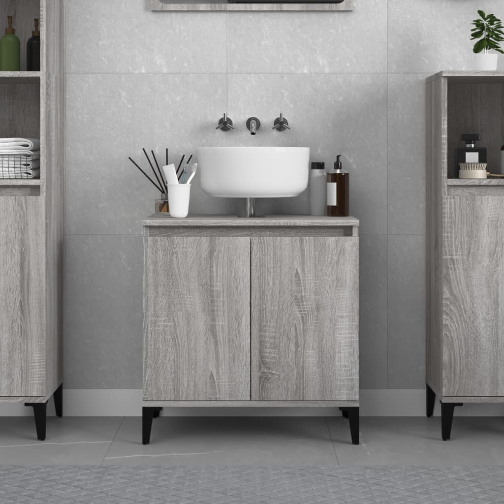 Washbasin cabinet, grey oak, 58x33x60cm, engineered wood