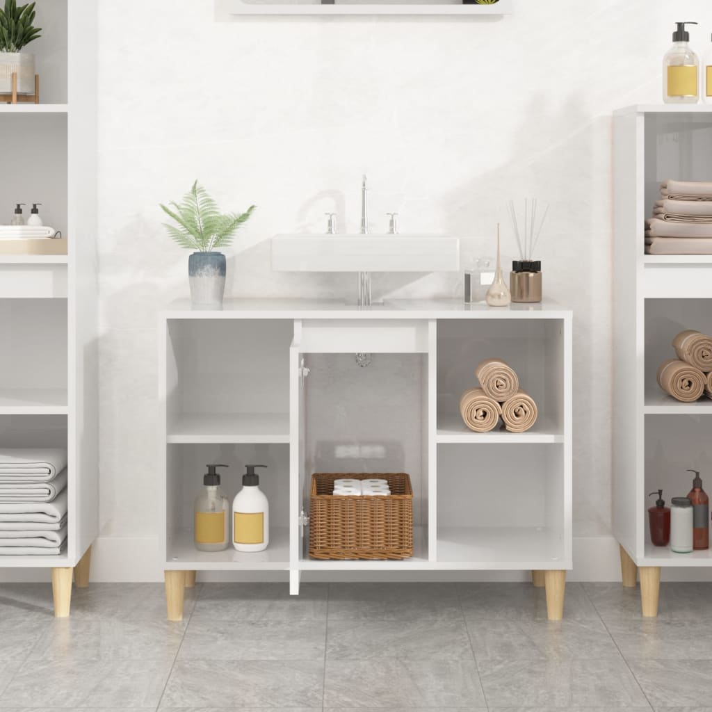 Sink cabinet, white, 80x33x60cm, wood, glossy