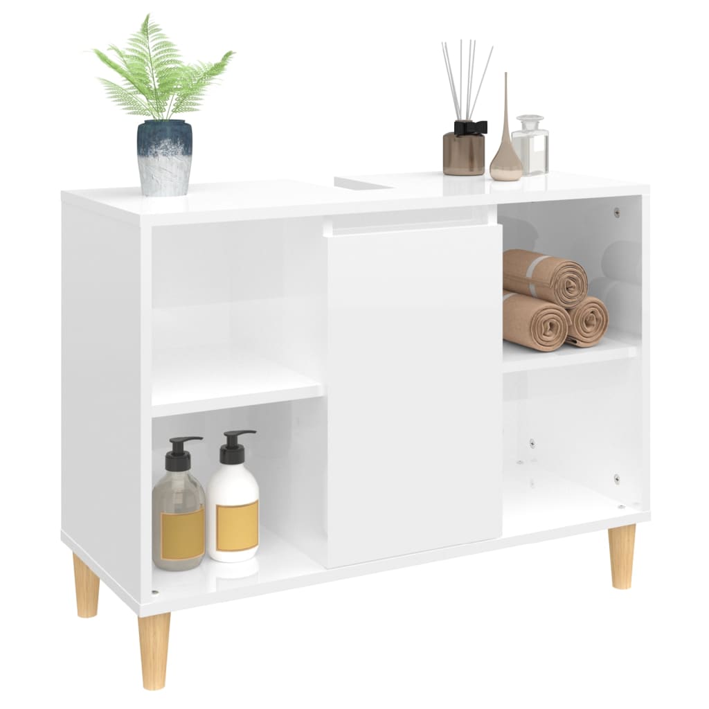Sink cabinet, white, 80x33x60cm, wood, glossy
