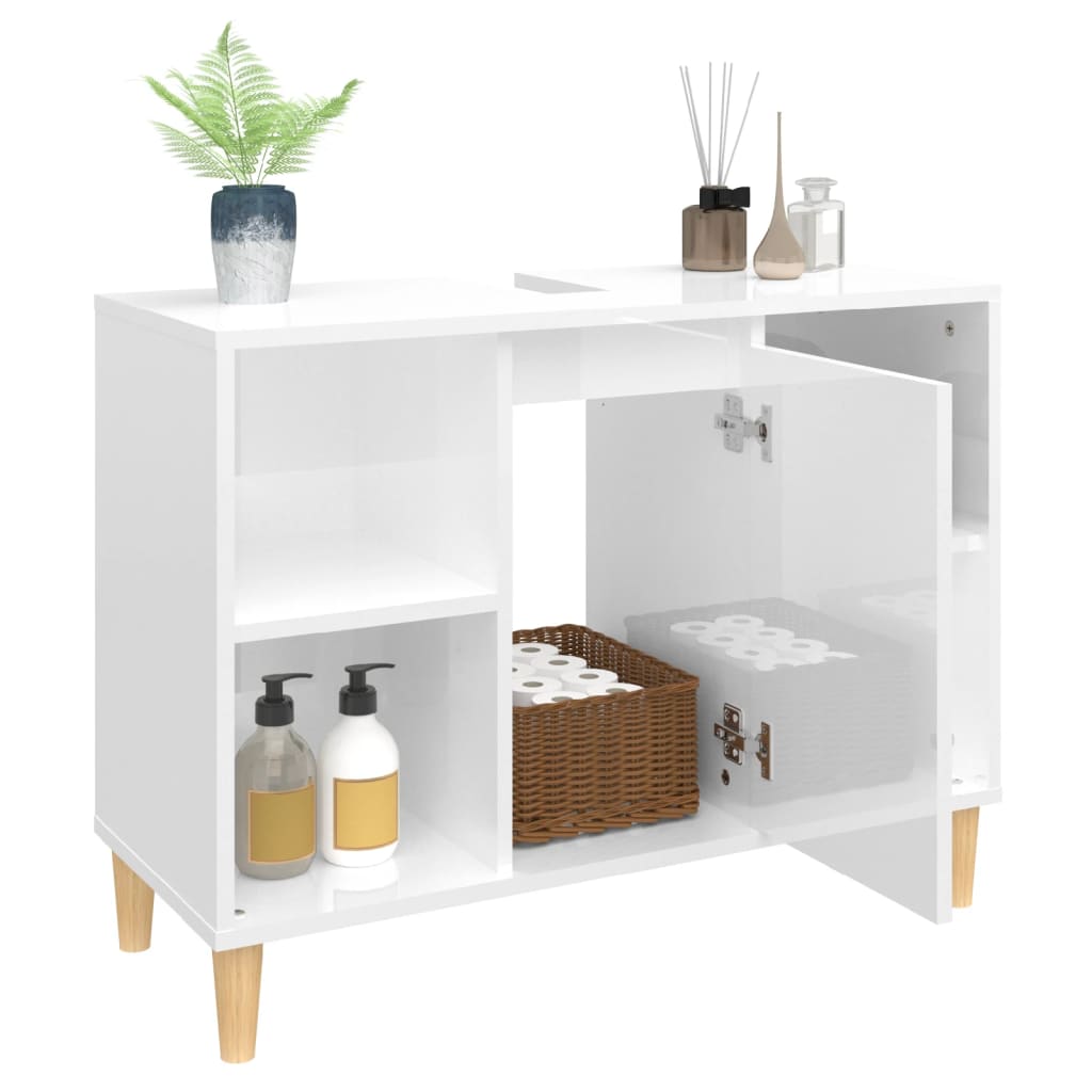 Sink cabinet, white, 80x33x60cm, wood, glossy