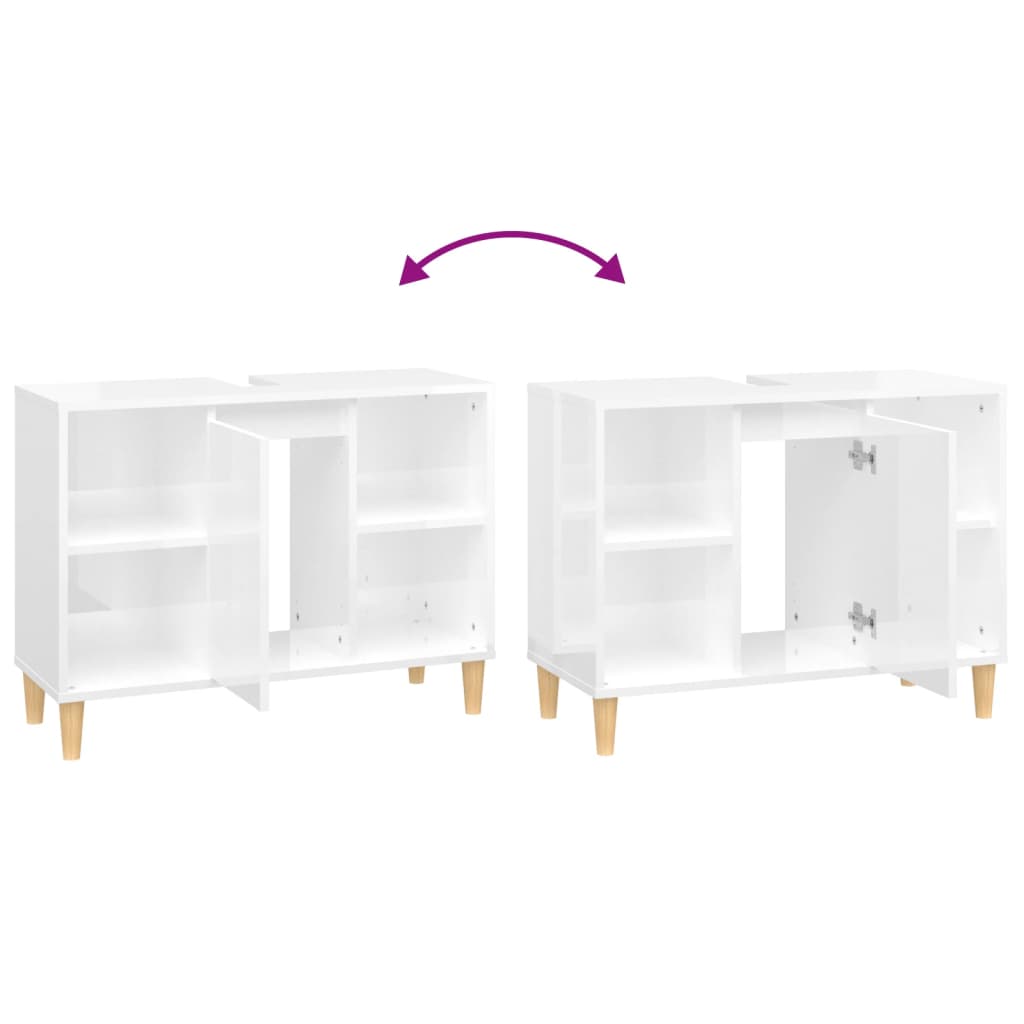 Sink cabinet, white, 80x33x60cm, wood, glossy