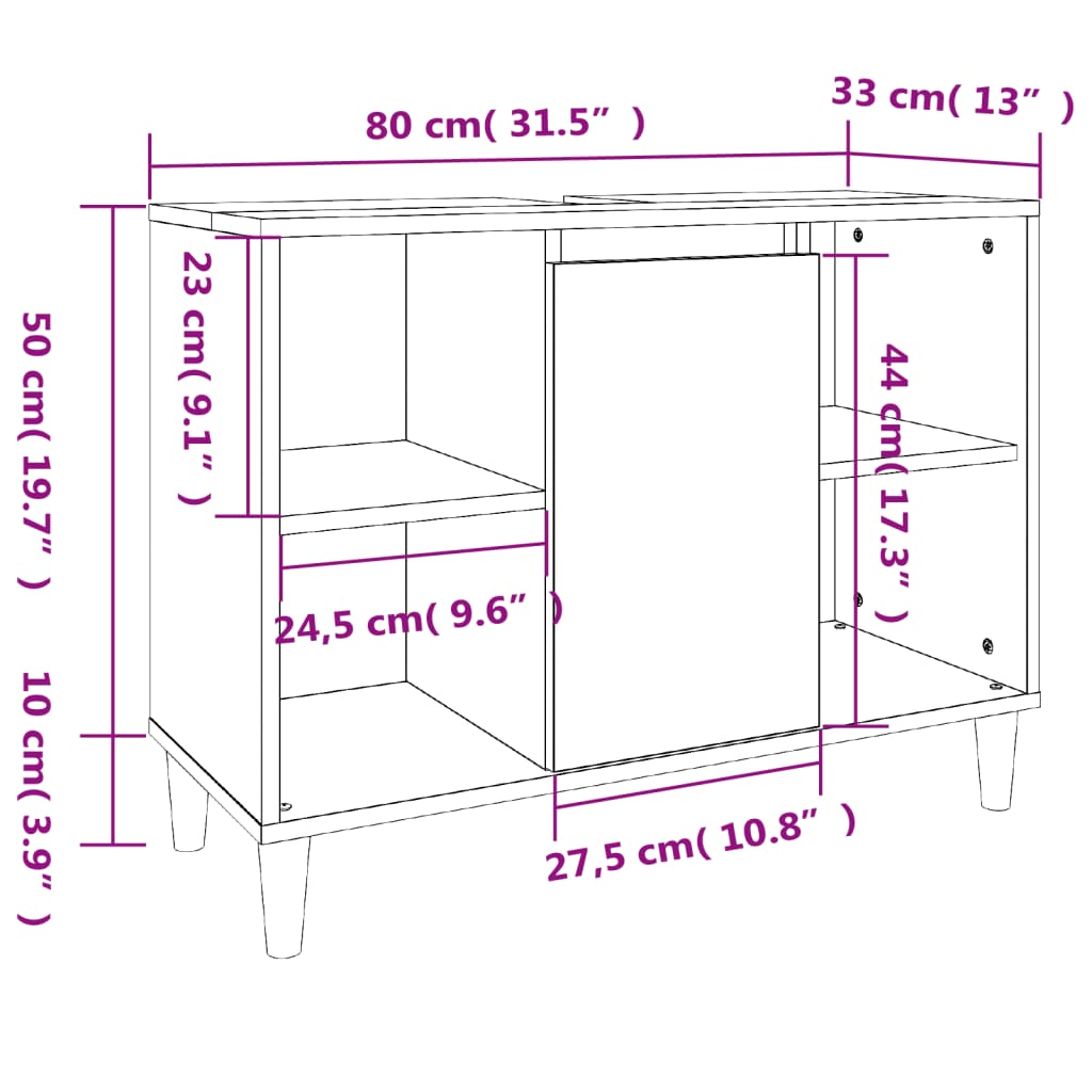 Sink cabinet, white, 80x33x60cm, wood, glossy