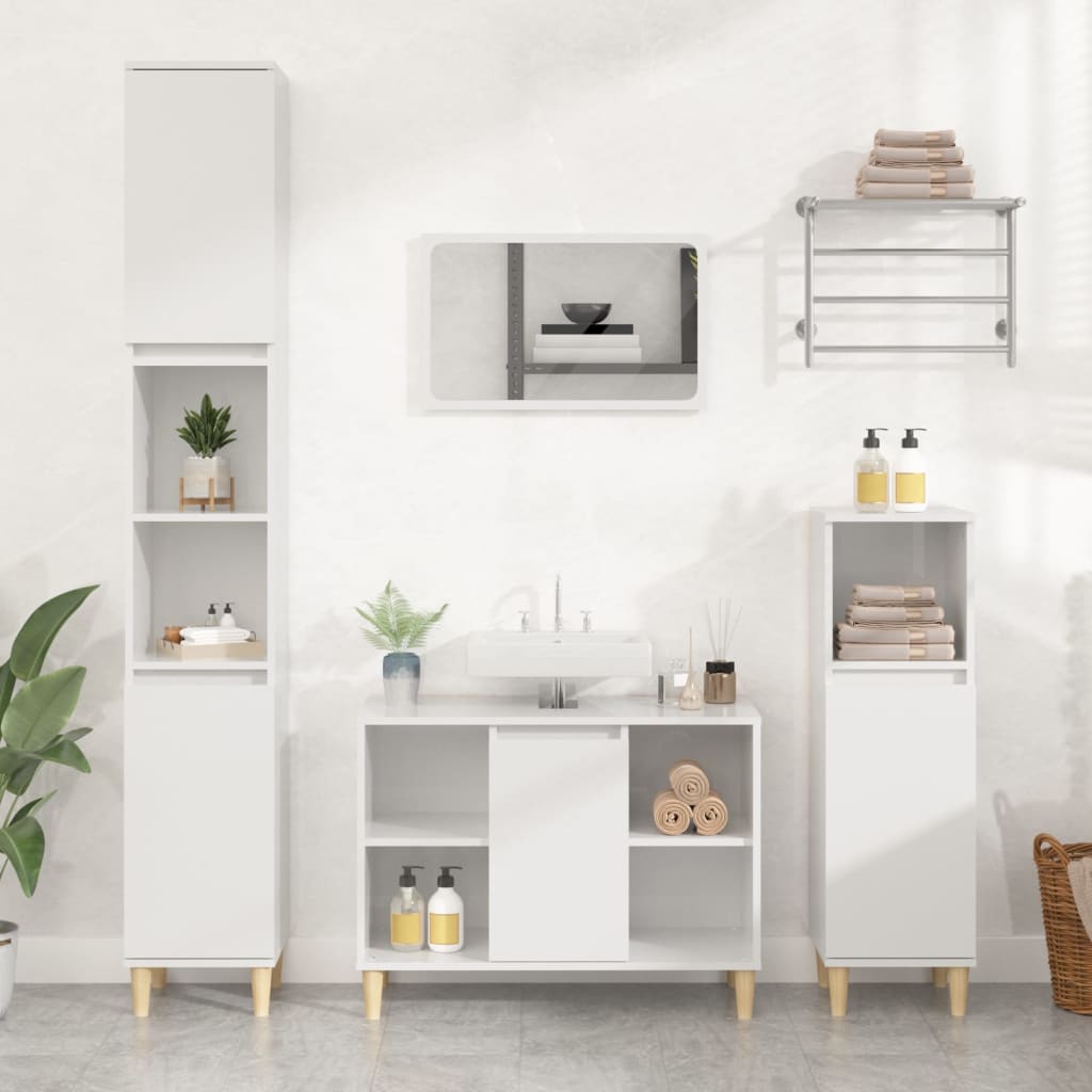 Sink cabinet, white, 80x33x60cm, wood, glossy