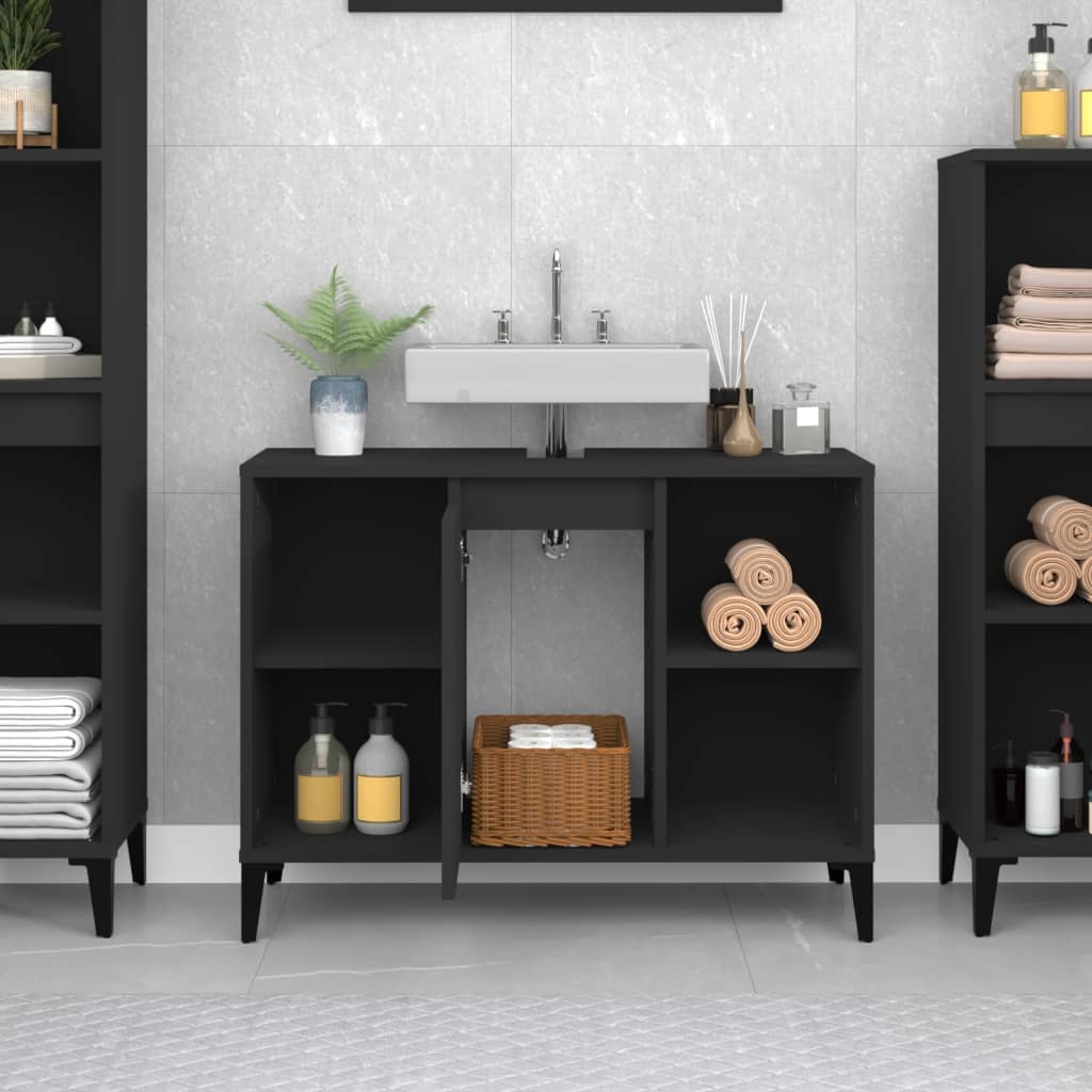 Vanity cabinet, black, 80x33x60cm, engineered wood