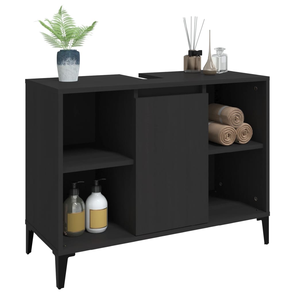 Vanity cabinet, black, 80x33x60cm, engineered wood