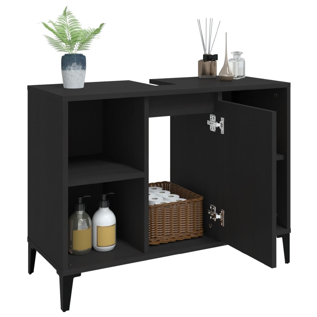 Vanity cabinet, black, 80x33x60cm, engineered wood