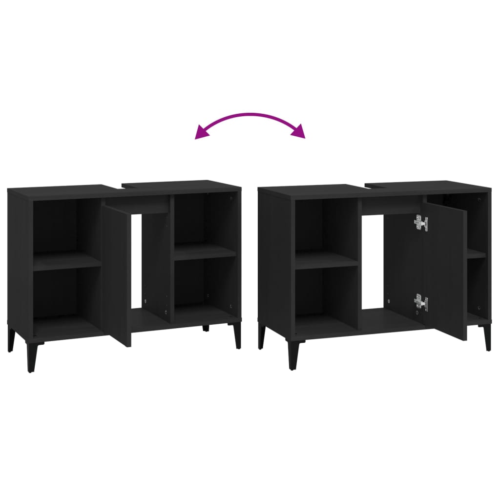 Vanity cabinet, black, 80x33x60cm, engineered wood