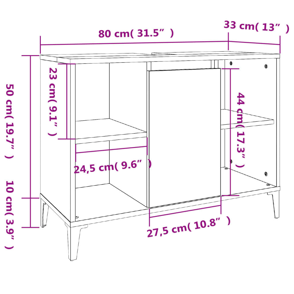 Vanity cabinet, black, 80x33x60cm, engineered wood