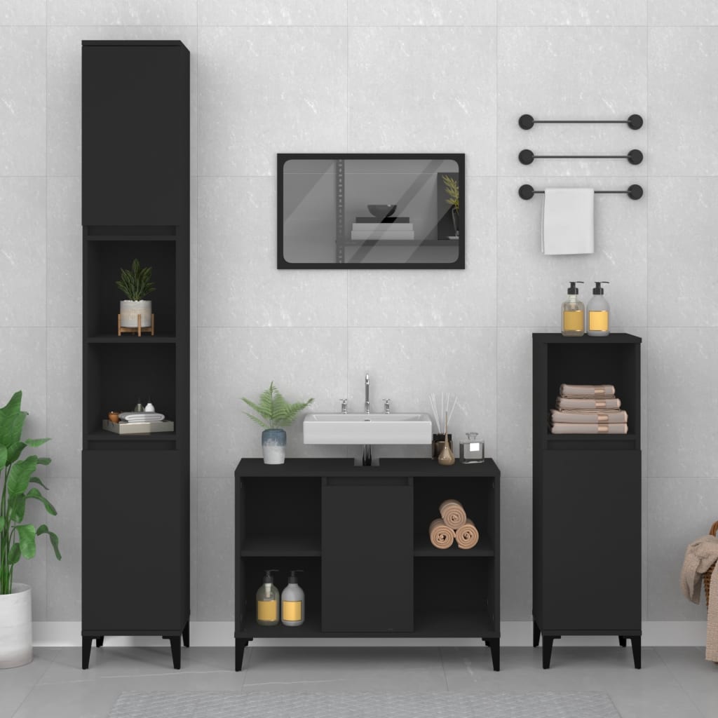 Vanity cabinet, black, 80x33x60cm, engineered wood
