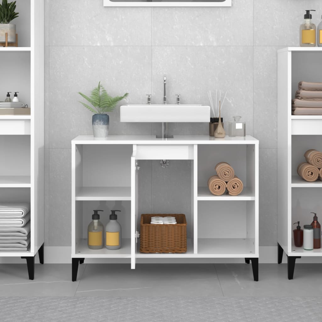 Sink cabinet, white, 80x33x60cm, wood, glossy