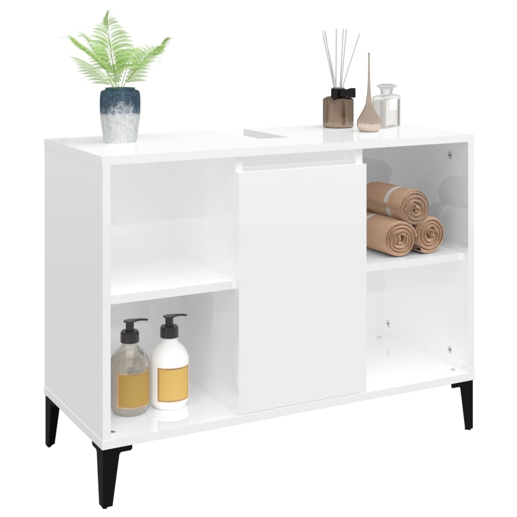 Sink cabinet, white, 80x33x60cm, wood, glossy