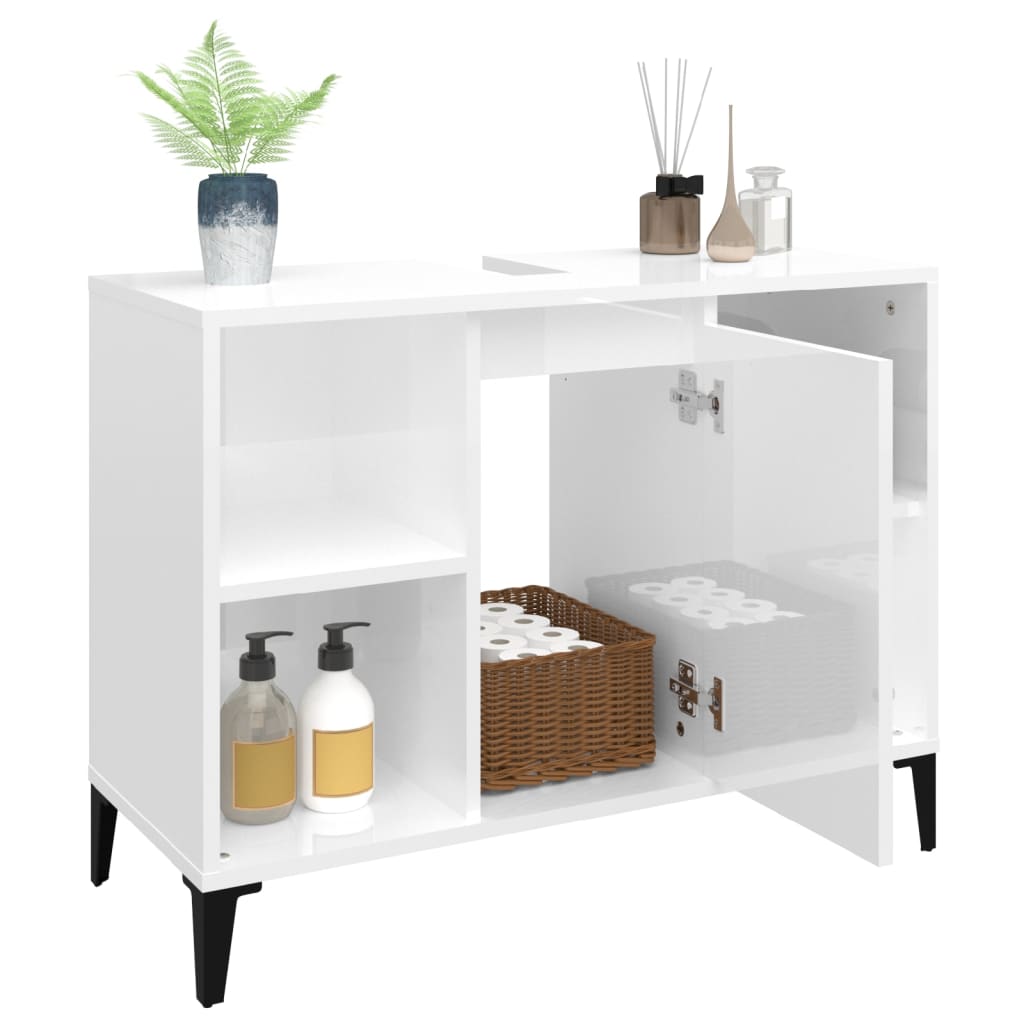 Sink cabinet, white, 80x33x60cm, wood, glossy