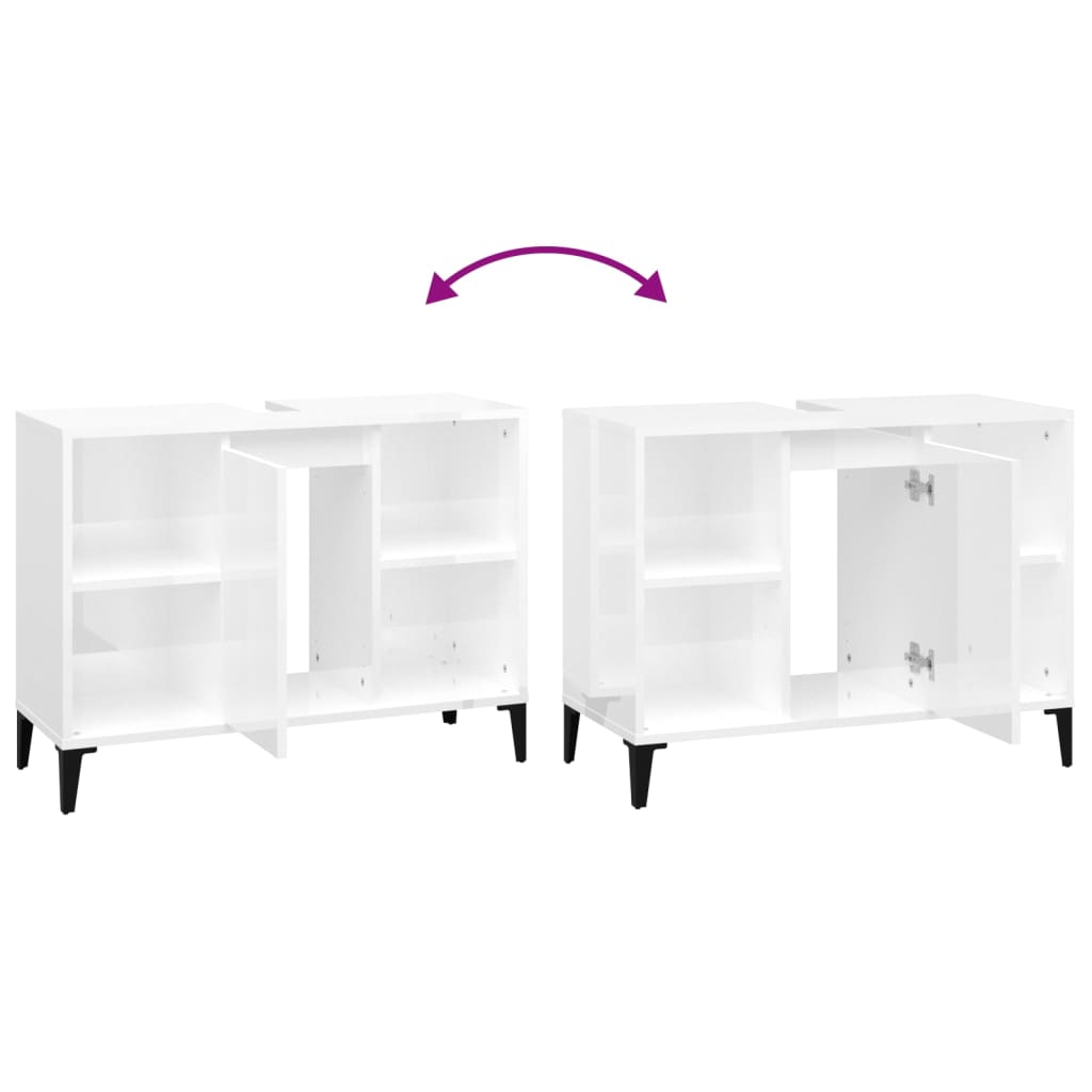 Sink cabinet, white, 80x33x60cm, wood, glossy
