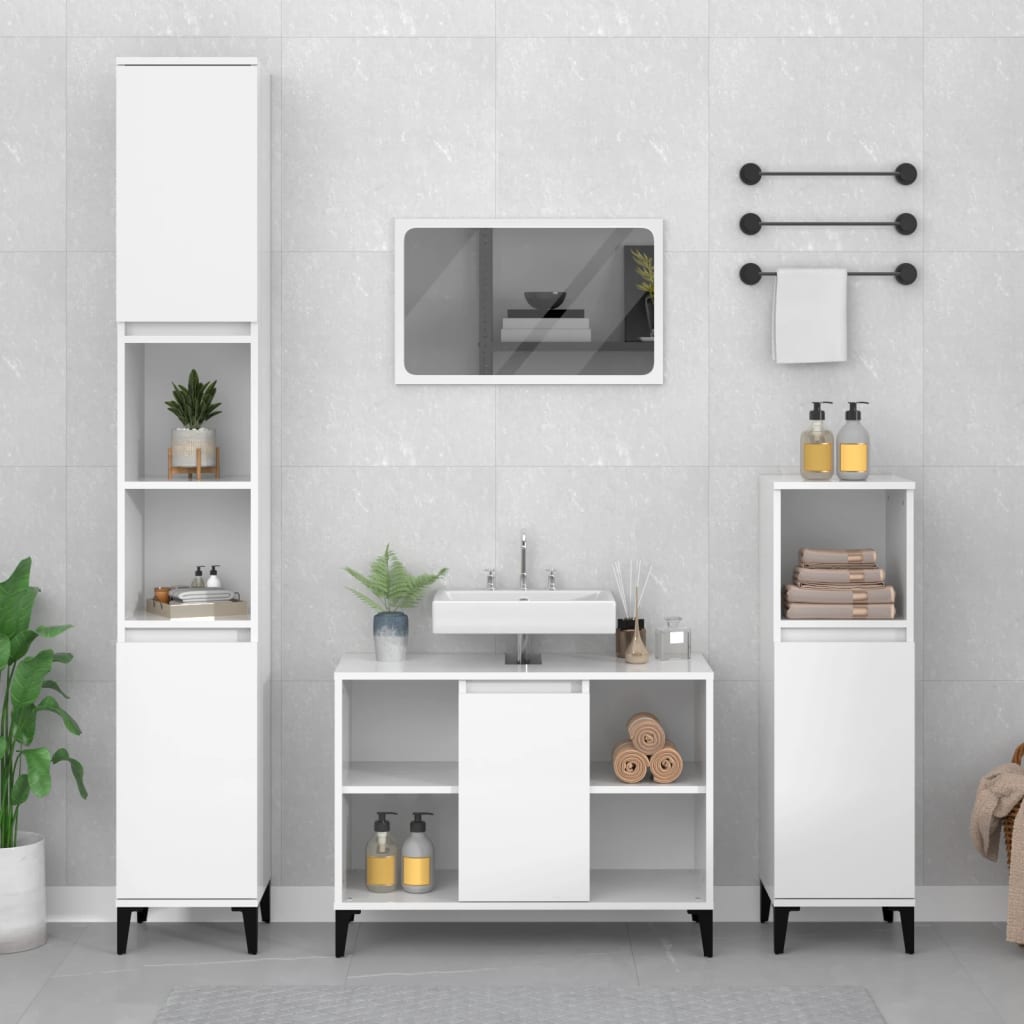 Sink cabinet, white, 80x33x60cm, wood, glossy