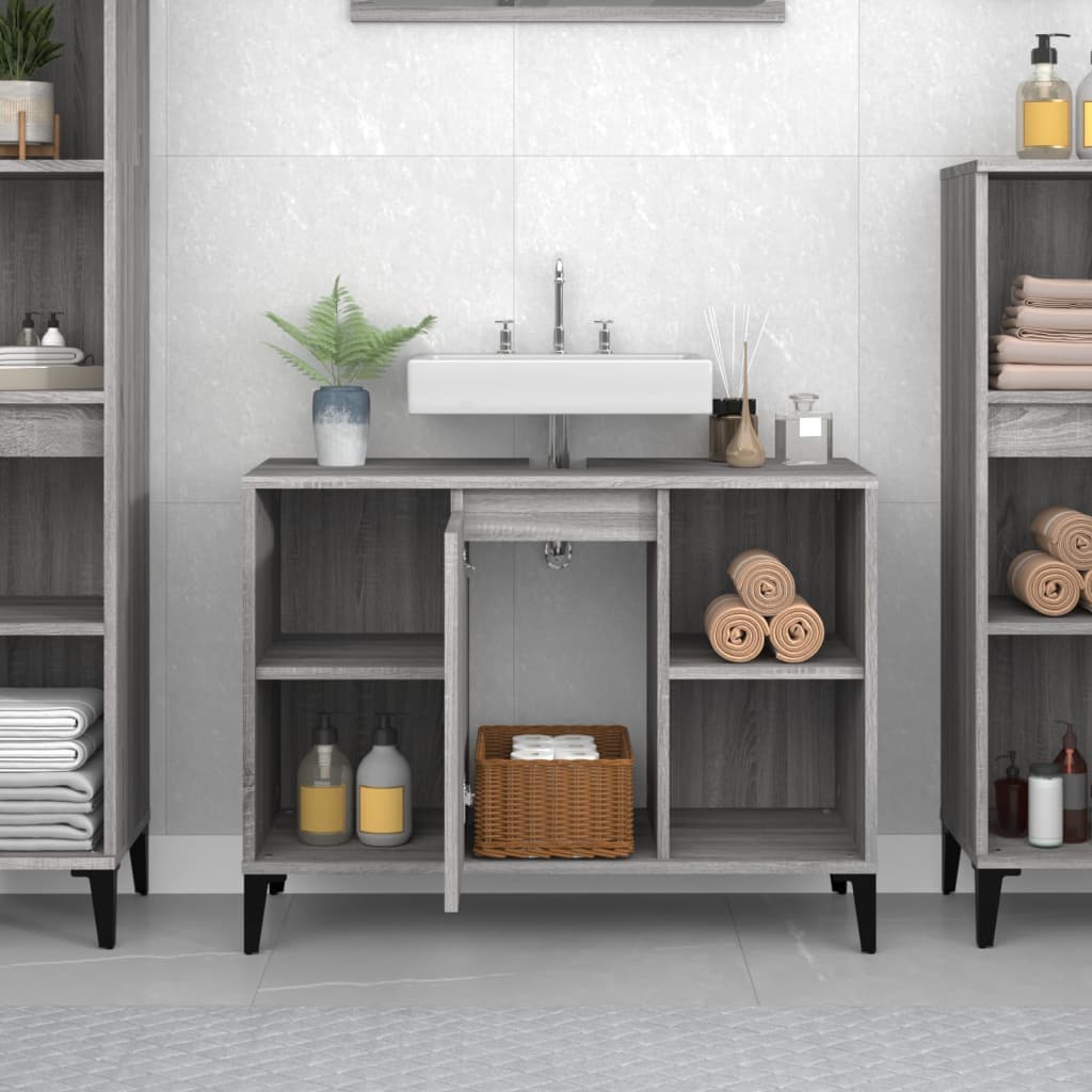 Washbasin cabinet, gray oak, 80x33x60cm, engineered wood