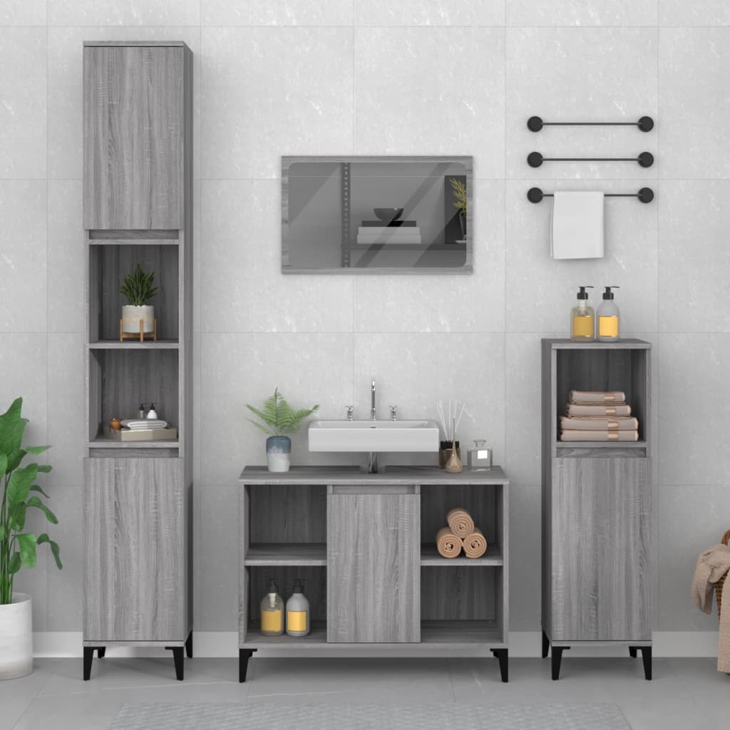 Washbasin cabinet, gray oak, 80x33x60cm, engineered wood