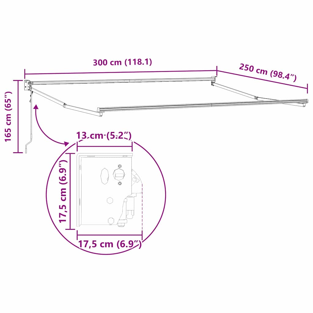 Retractable Awning White 300 x 250 cm Aluminum