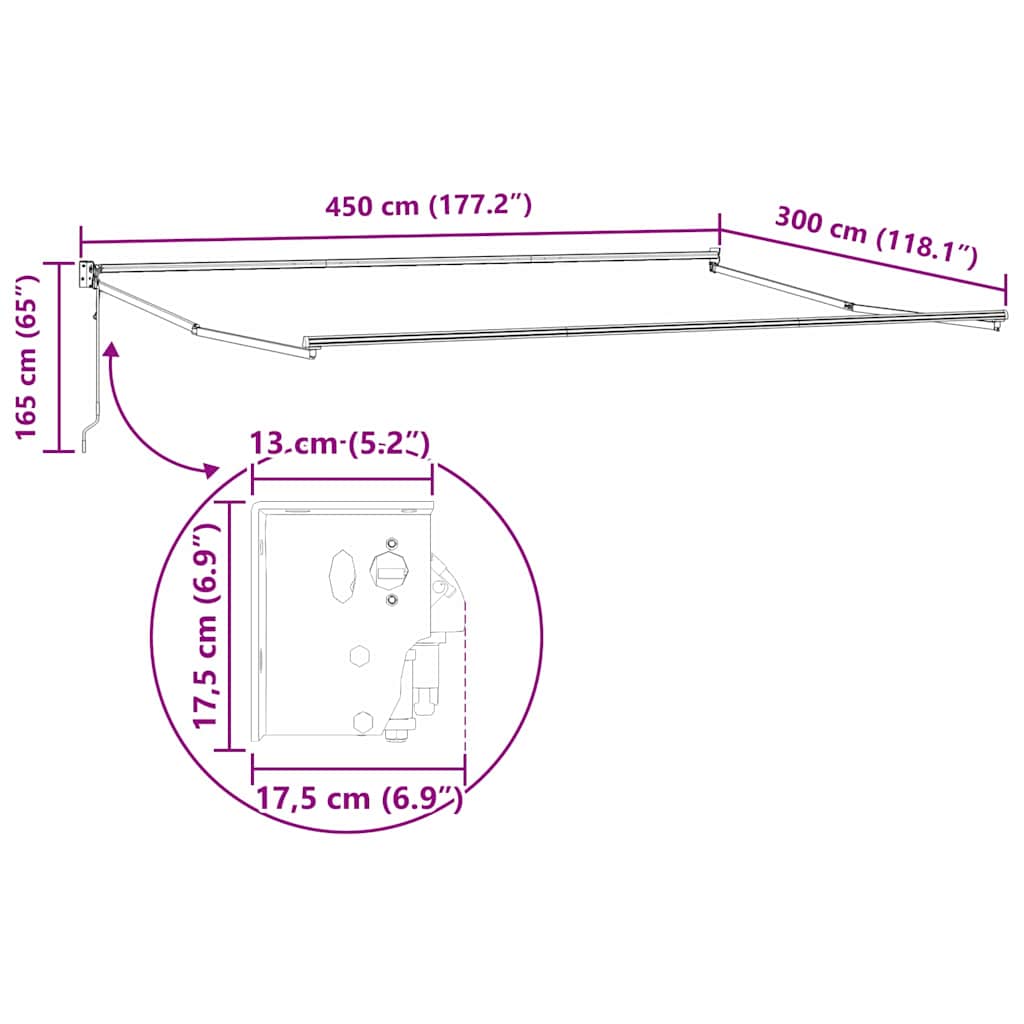 Traukiamas markizės rėmas Baltas 450 × 300 cm Aliuminis