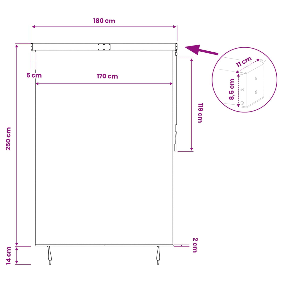 Roletas Mėlyna ir balta 180 x 250 cm Audinys ir aliuminis