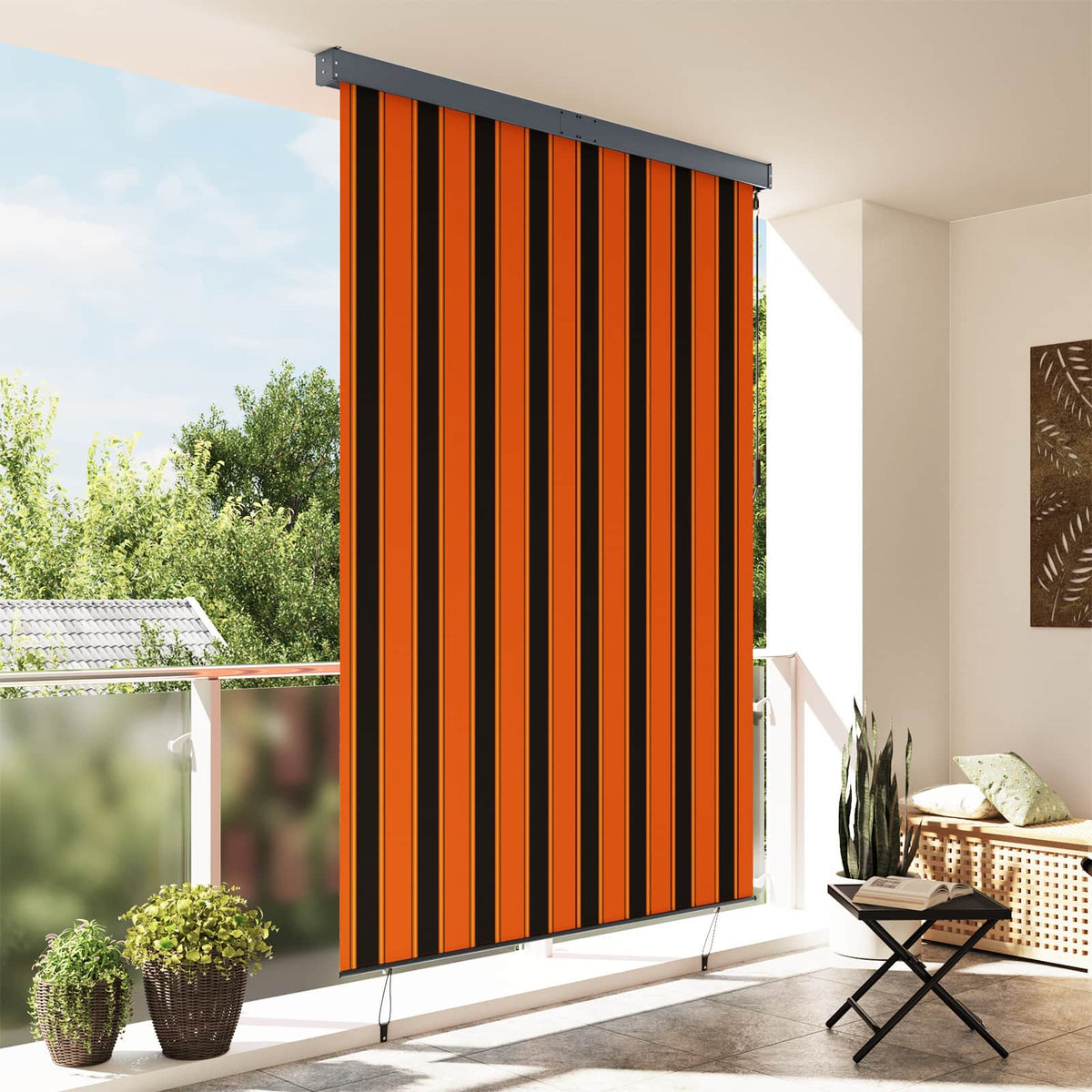 Rullo žalūzija oranža un brūna 180 x 250 cm Audums un alumīnijs