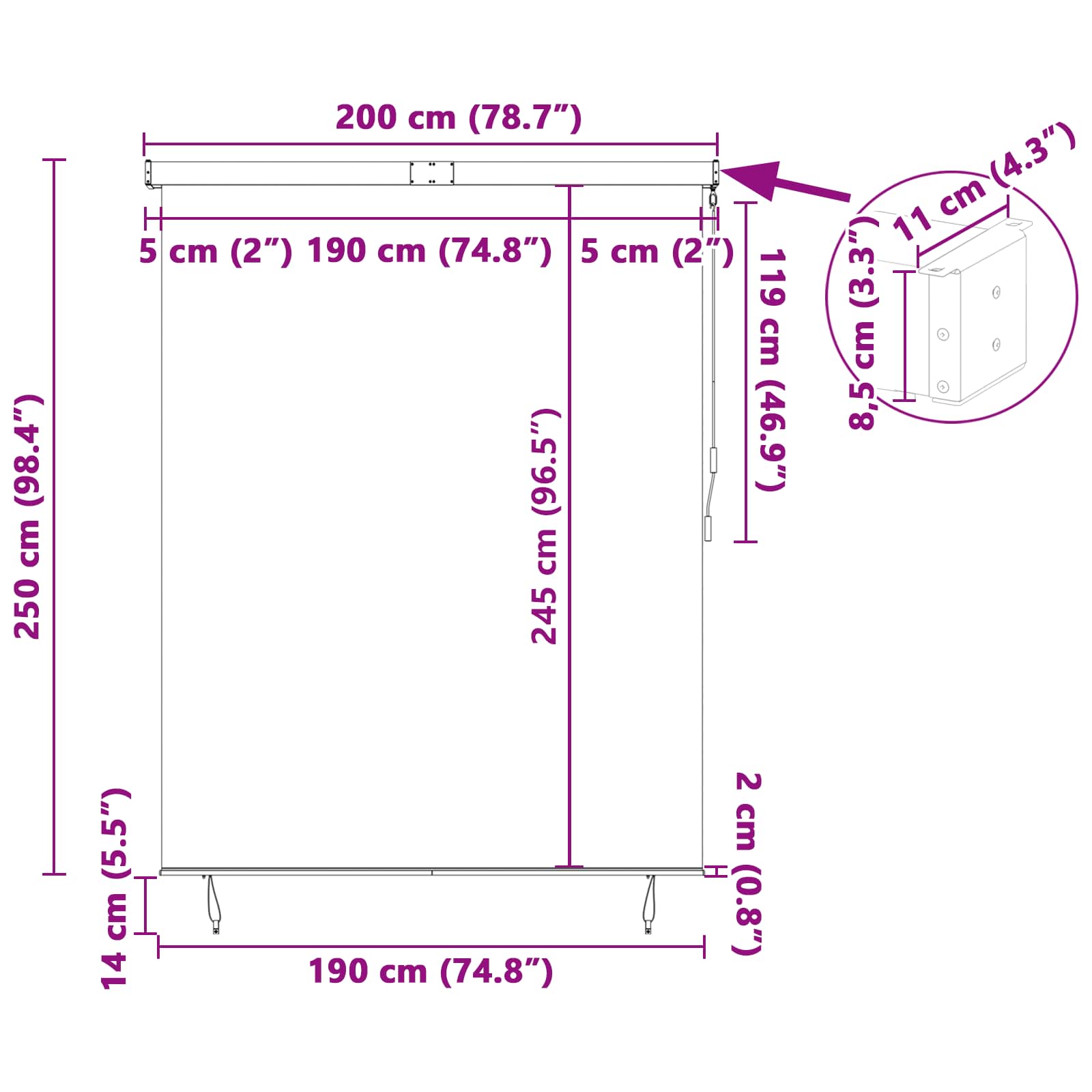 Roletas Dryžuotas Antracitas 200 x 250 cm Audinys ir aliuminis