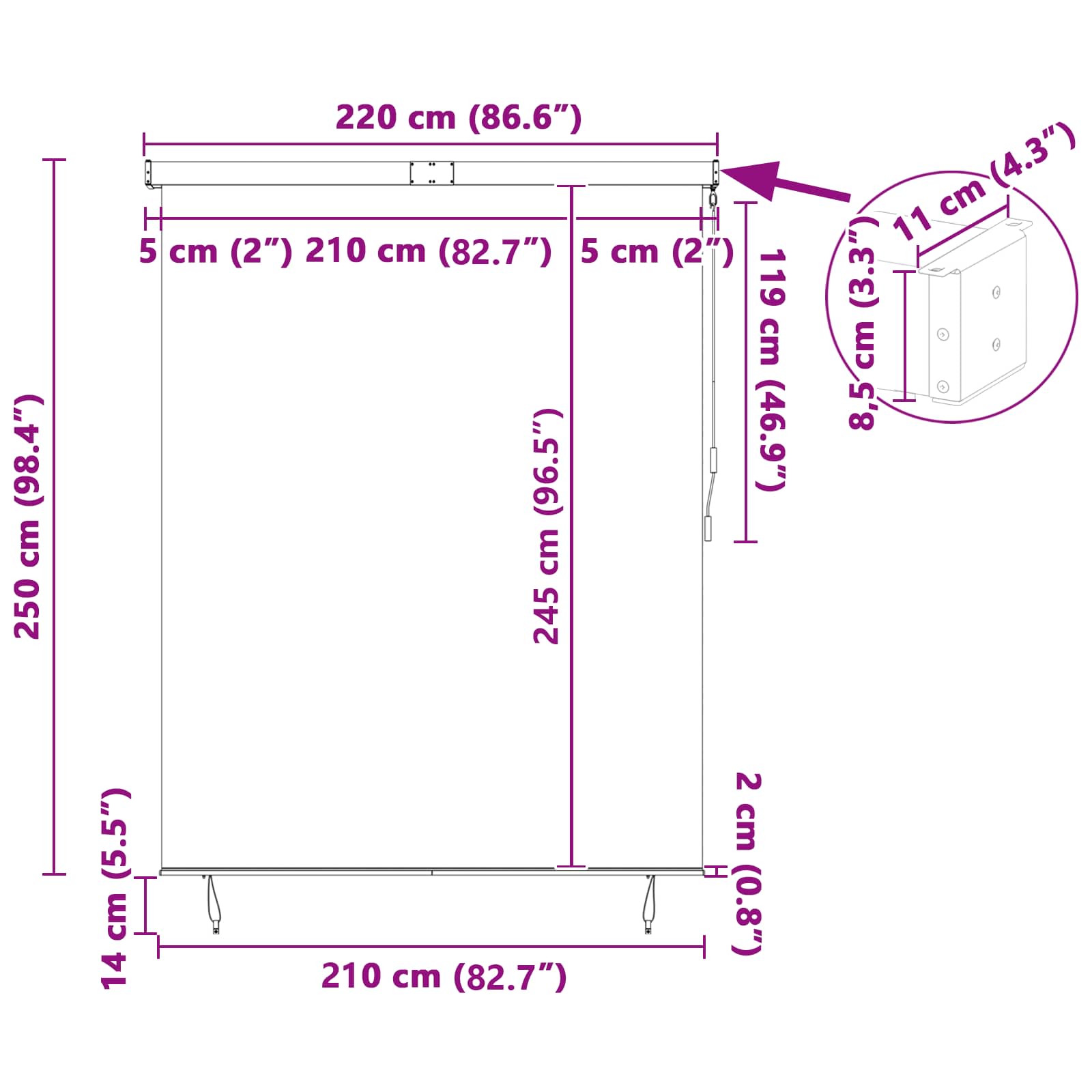 Roletas Balta ir oranžinė 200 x 250 cm Audinys ir aliuminis