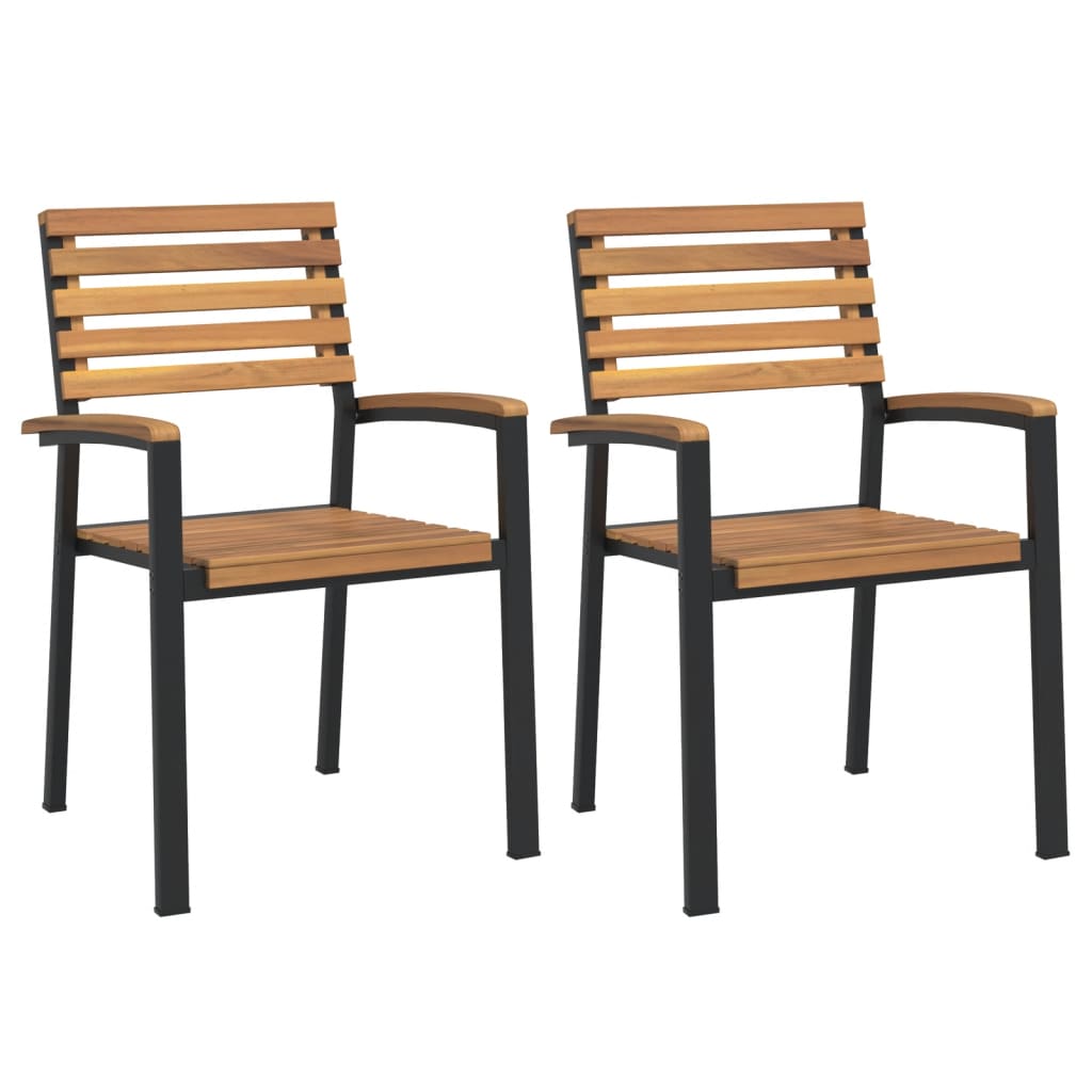 Stackable garden chairs, 2 pcs., solid acacia wood/metal