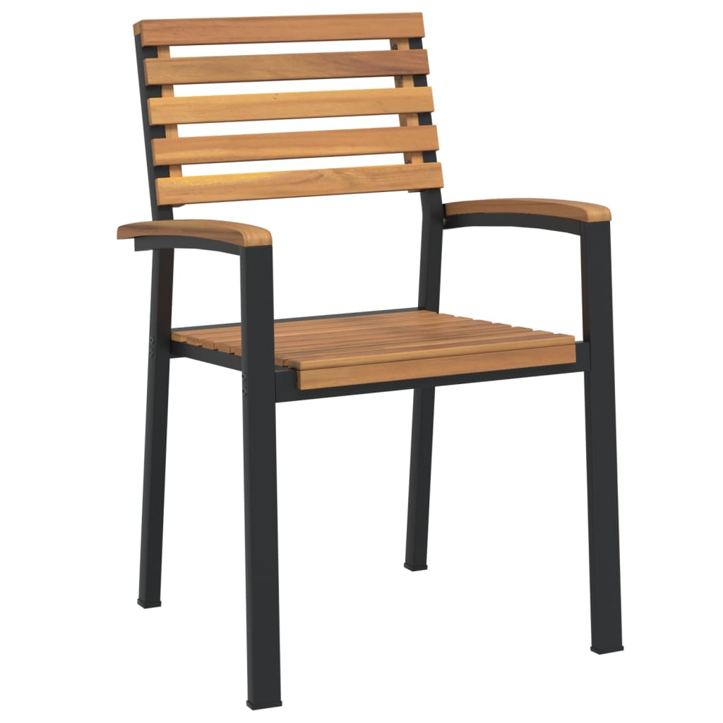 Stackable garden chairs, 2 pcs., solid acacia wood/metal