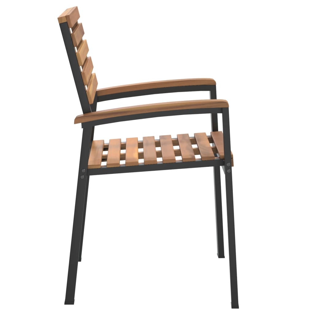 Stackable garden chairs, 2 pcs., solid acacia wood/metal