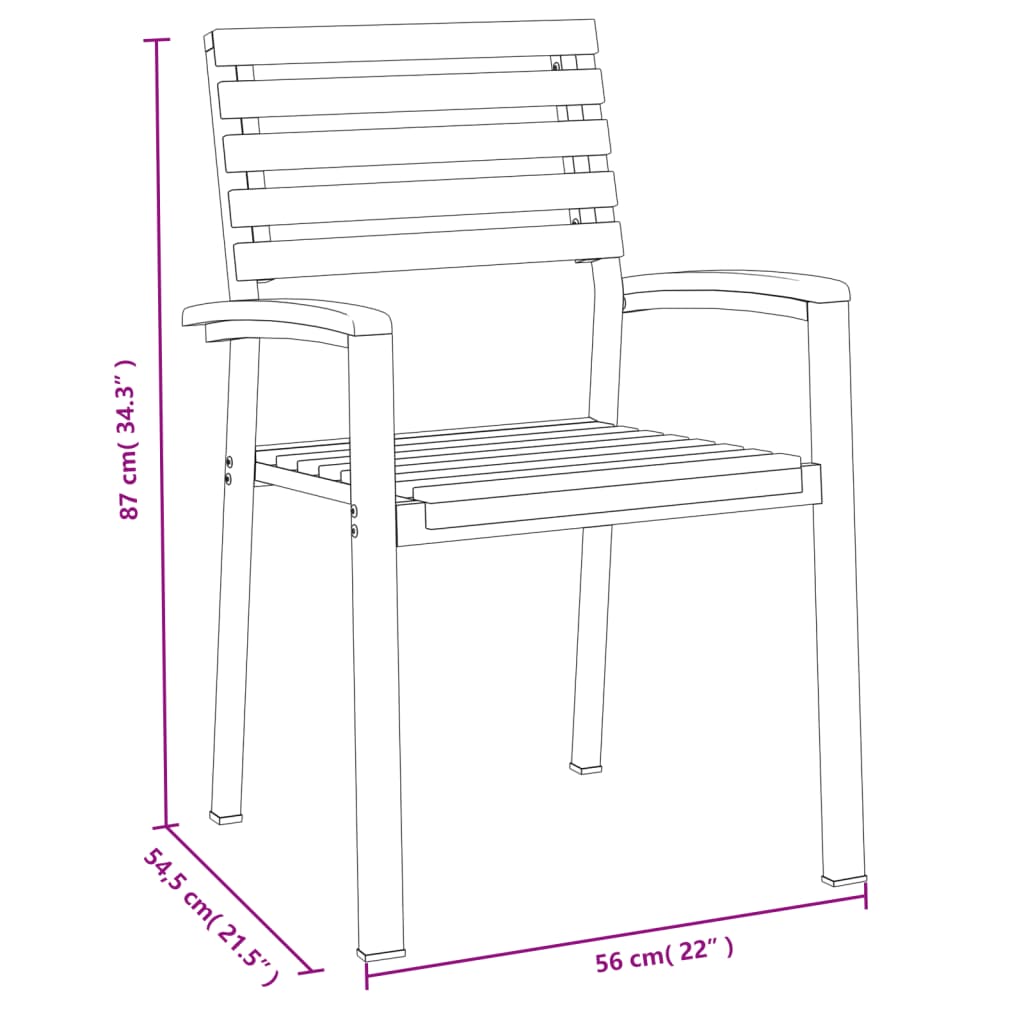 Stackable garden chairs, 2 pcs., solid acacia wood/metal